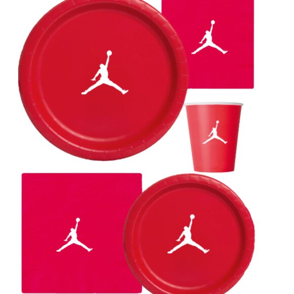 Custom shoe Paper Party Plates Set, Red, 60 Count, Basketball Theme, Jumpman - Picture 3 of 5